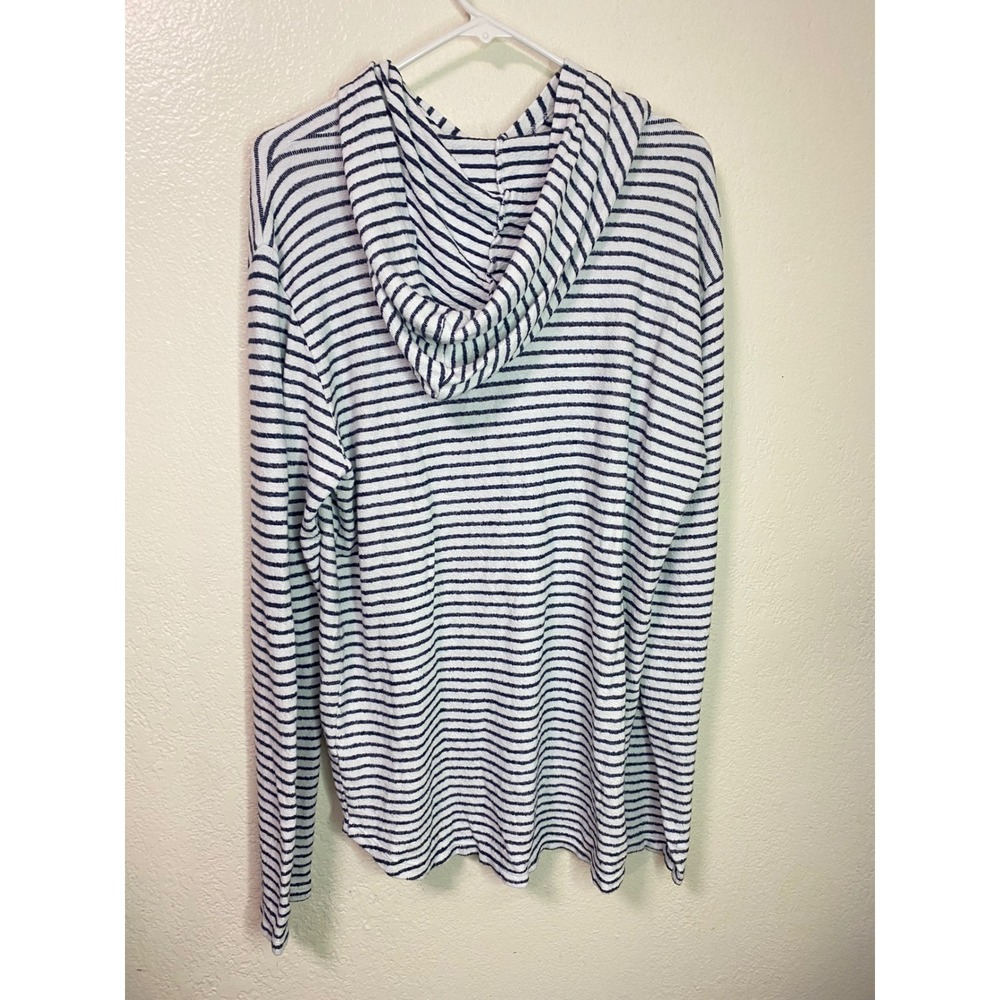Velvet by Graham & Spencer Mens Medium Striped Hoodie White Navy Cotton USA - Picture 3 of 4